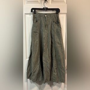 VIA Satellite Stonewashed Green Cotton Full Vertical Open Pleats Maxi Skirt 9/10